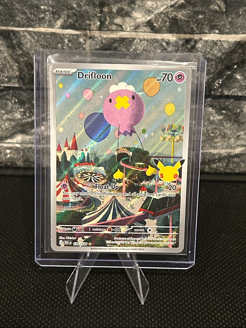 Pokemon Drifloon 136/128 30th Anniversary Celebration Collection IR Holo STAMPED